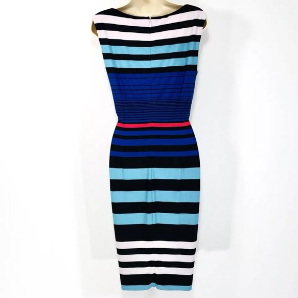 Cache Sheath Pencil Dress Sz 8 Blue White Stripe Knee Length Sleeveless - Picture 6 of 7